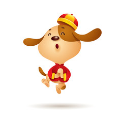 Fototapeta premium Chinese New Year. Dog character design with traditional chinese costume. The year of the dog. Gong xi Gong xi.