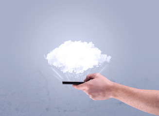 Hand holding phone with empty cloud