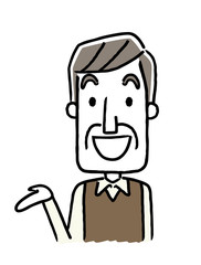 シニア男性：手、案内、説明、紹介