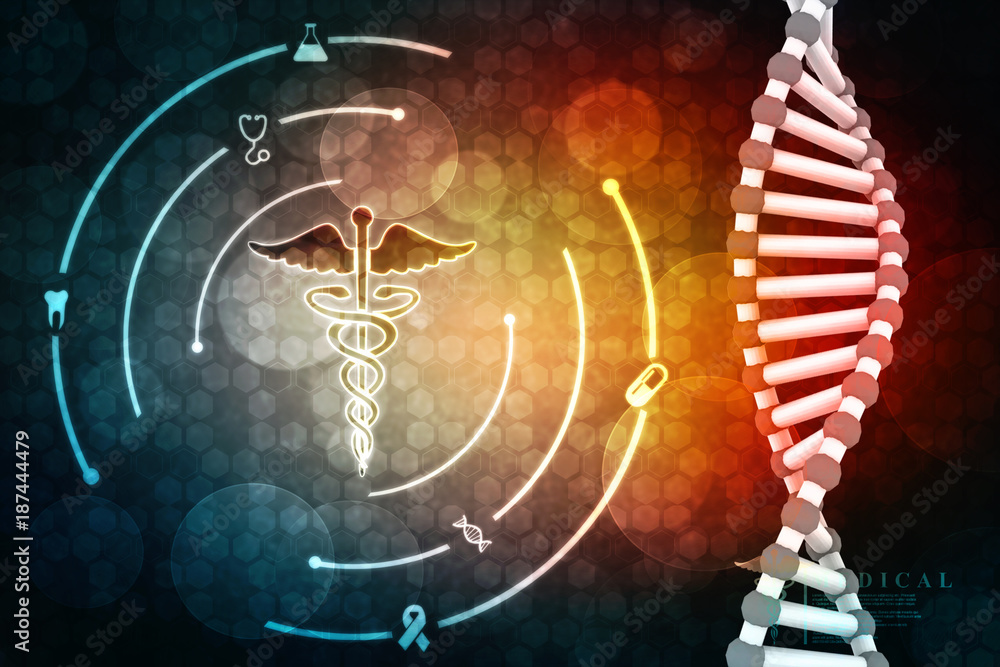 Poster 3d render of dna structure, abstract background