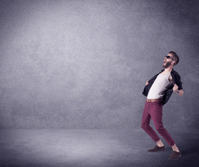 Fashion model shouting in empty space