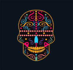 African skull icon with ornament details, colorful vector 