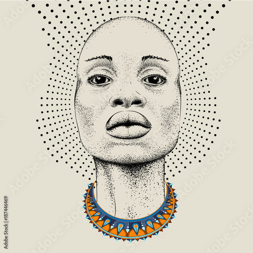 Download "African woman with African in beads, tribal background ...
