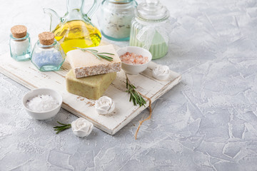Piece of natural soap with rosemary.