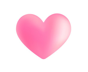 Realistic pink vector valentine heart in 3d style with glare on white background. Vector illustration