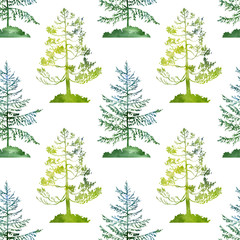 watercolor seamless pattern with trees