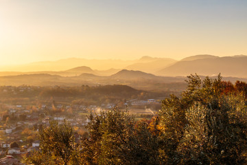 colorful autumn sunset in the italian countryside