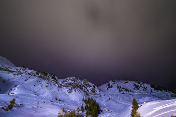 Sky night with stars in the mountains during the winter