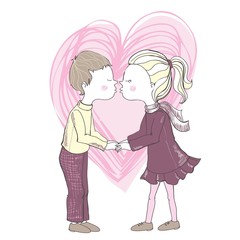 Cute girl and boy. Valentine's Day. Love card.