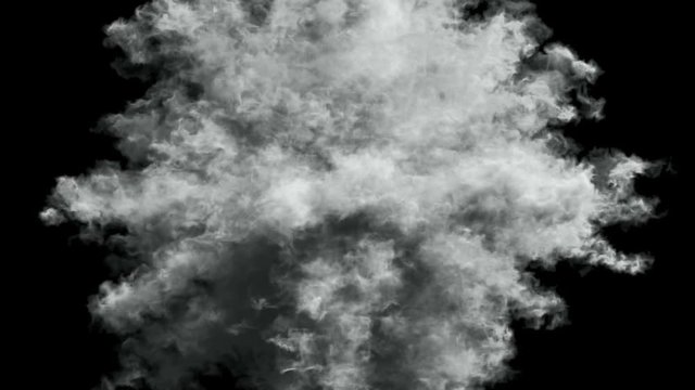 Animation of a monochrome explosion of a powder.