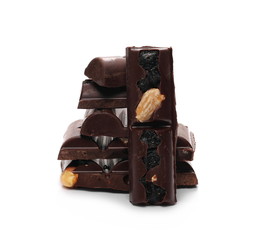 Obraz premium chocolate bars with blueberries, almonds and hazelnuts isolated on white background