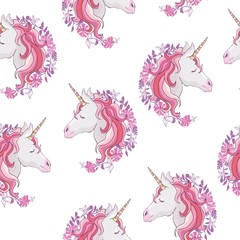 Unicorn and rainbow seamless pattern isolated on white background
