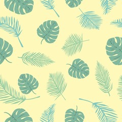 Fototapeta premium Vector tropical seamless pattern with hibiscus flowers and leaves