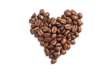 Heart from coffee beansisolated on a white background