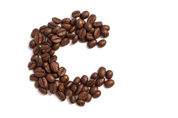C from coffee beansisolated on a white background