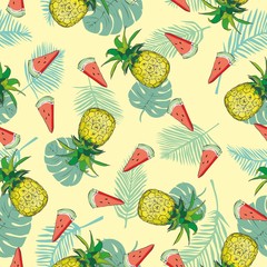 Pineapple seamless pattern. Vector illustration.