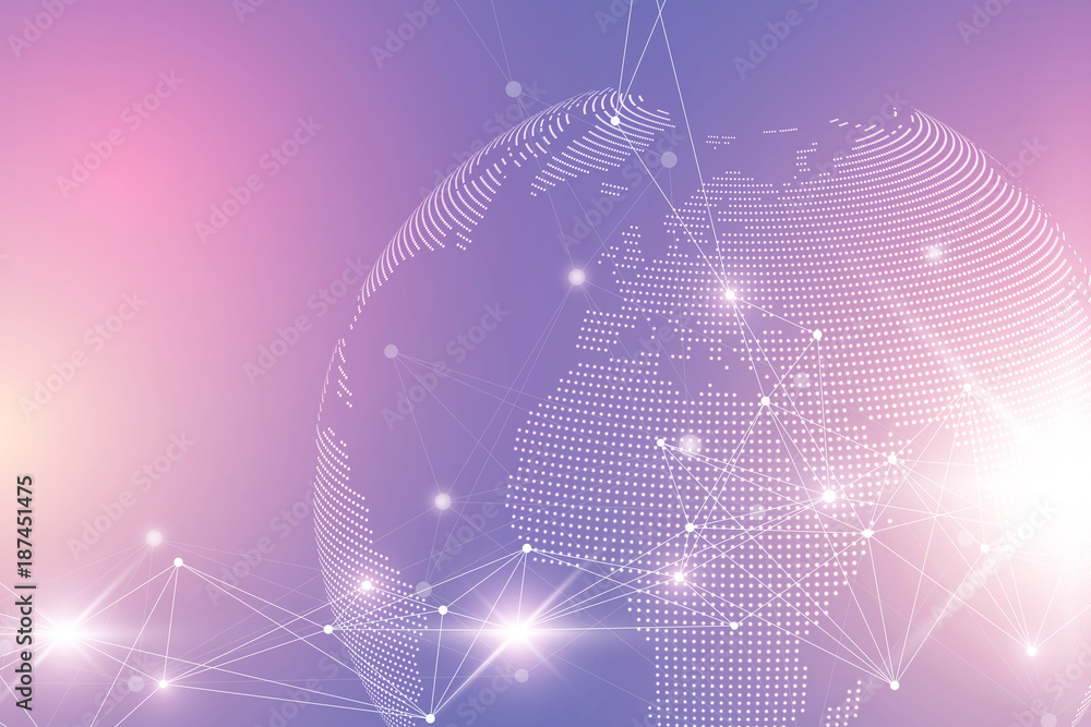 Aufkleber Big data complex world globe. Graphic abstract background communication. Perspective backdrop of depth. Virtual minimal array with compounds. Digital data visualization. Vector illustration Big data.
