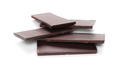 chocolate bars with blueberries, almonds and hazelnuts isolated on white background