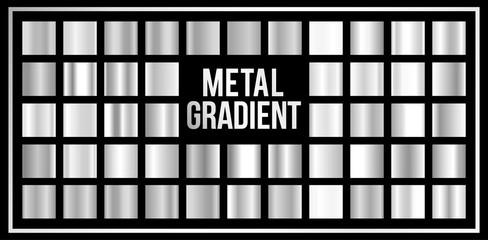 Set of silver gradients. Metallic squares collection. Realistic shiny metall.Design for award, sale, background, web. Vector Illustration