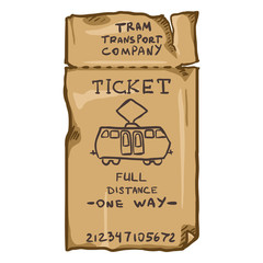Vector Cartoon Brown Trolley Bus Ticket