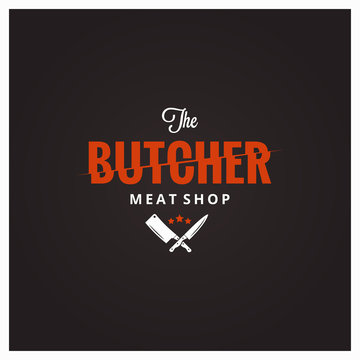 Butchery Logo. Butcher Meat Shop With Knife And Cleaver