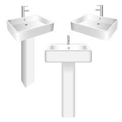 Modern bathroom wash sink set. Monochrome 3d vector illustration isolated on white background