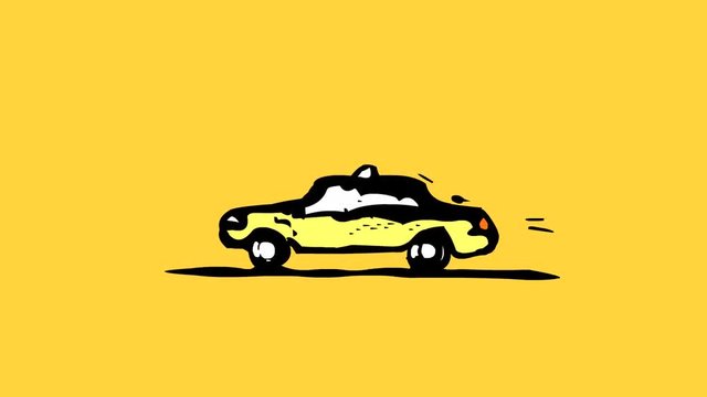  Yellow cartoon taxi driving (seamless loop animation) 