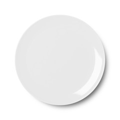 Simple circular porcelain plate isolated on whit  with clipping path