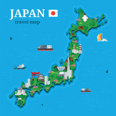 Japan map for traveler with local oriental attractions vector image flat style