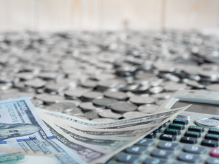 Bank note on coins background