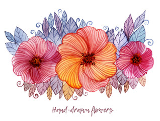 Beautiful blossom dahlia bouquet. Watercolor hand-drawn flowers illustration. Mother's Day, wedding, birthday, Easter, Valentine's Day. Spring and summer composition.