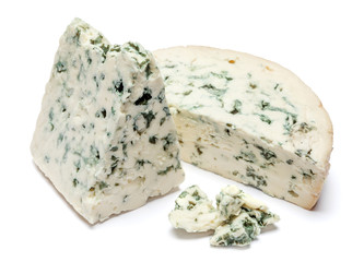 blue cheese on a white background - obrazy, fototapety, plakaty