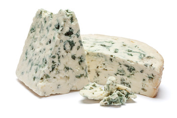 blue cheese on a white background - obrazy, fototapety, plakaty