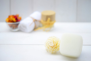 Fototapeta na wymiar Handmade Soap closeup.Spa products 