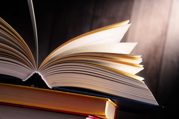 Composition with open book on the table