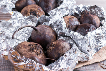 Baked beet in aluminum foil
