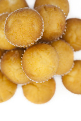 Close up view of a pile of tasty homemade muffins seen from above