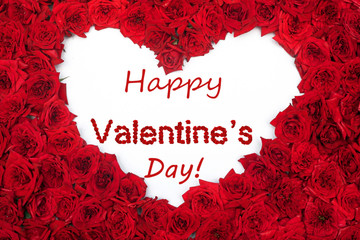 Happy Valentine's day red lettering background and rose shaped heart