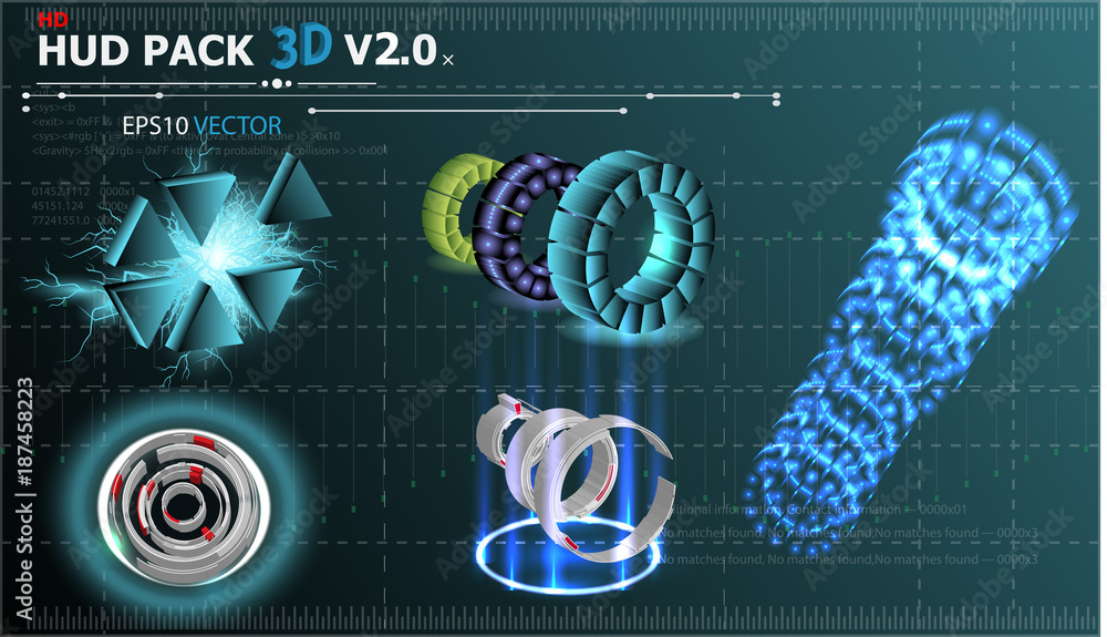 Poster fantastic abstract background with different set 3d elements of the hud. big set of various hud elem