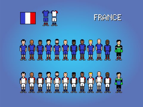 France national football team, pixel art game illustration