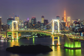 Fototapeta na wymiar view of Tokyo Bay , Rainbow bridge and Tokyo Tower landmark