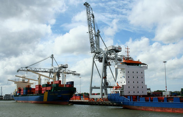 Fototapeta premium Loading and unloading in the Port of Rotterdam