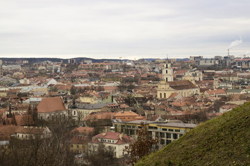 Fototapeta na wymiar City of Vilnius, Lithuania. Old town panorama view from top in winter 2018