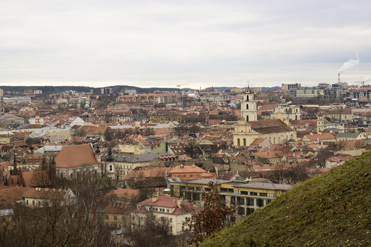 City of Vilnius, Lithuania. Old town panorama view from top in winter 2018