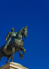 

Bartolomeo Colleoni, italian soldier of fortune, bronze equestrian monument in Venice, cast by renaissance artist Verrocchio in the 15th century (with copy space)
