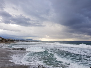 Rainy day at sea coast
