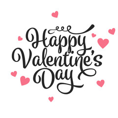Valentines Day Oblique Lettering. Handwritten Romantic Greeting Card with Text Happy Valentines Day. February 14, Love and Heart.