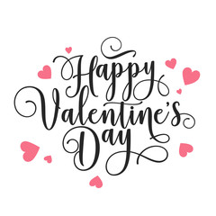 Valentines Day Oblique Lettering. Handwritten Romantic Greeting Card with Text Happy Valentines Day. February 14, Love and Heart.