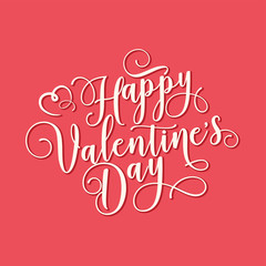 Valentines Day Oblique Lettering. Handwritten Romantic Greeting Card with Text Happy Valentines Day. February 14, Love and Heart.