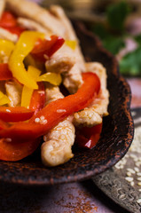 Fried slice of meat and pepper